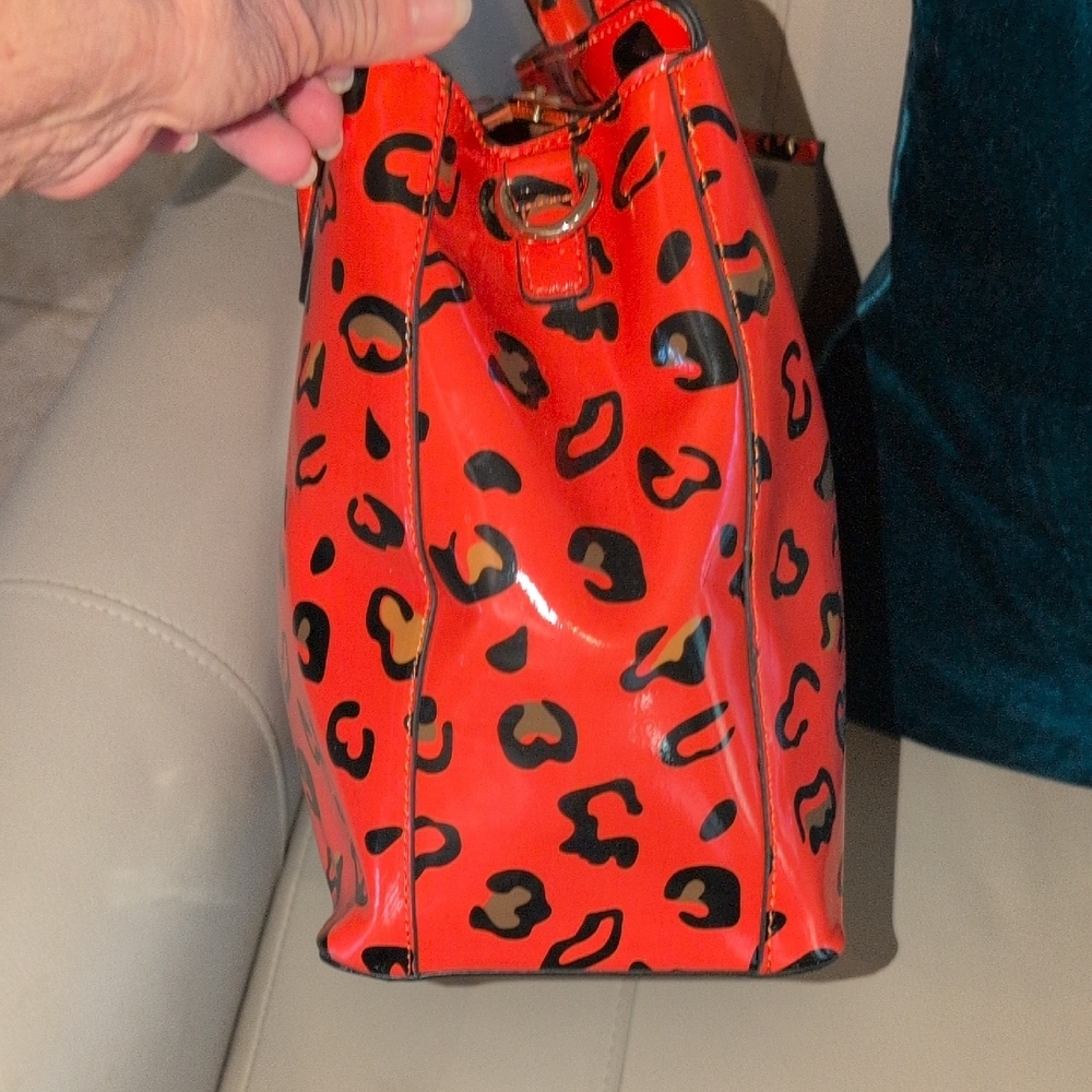 Orange Leopard Print Satchel with Bee Accent - Picture 8 of 15